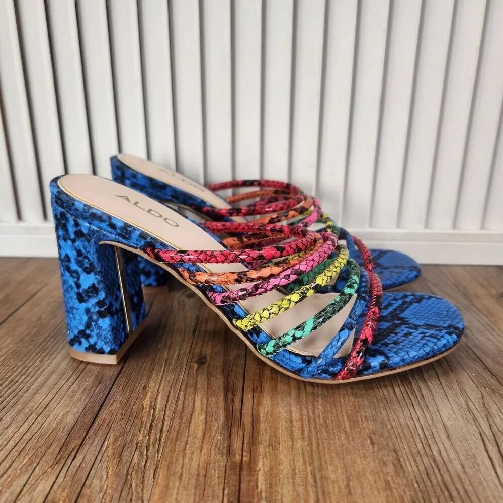 Aldo Trelidda Rainbow Snakeskin Sandals Womens Size 6 Multi Strappy Dress Heels